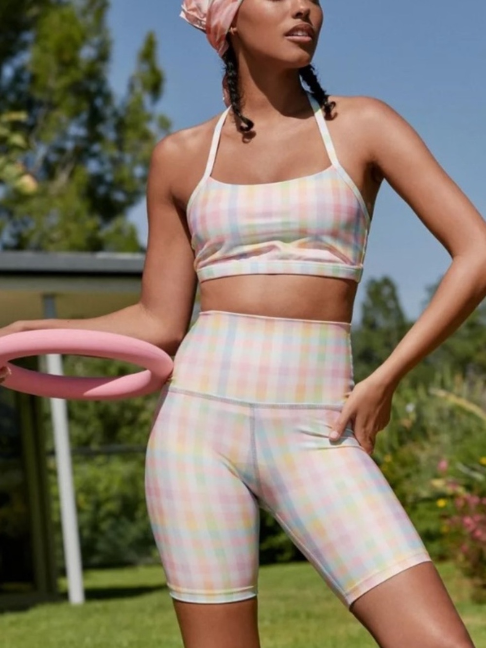 Beyond Yoga Pastel Gingham Biker Shorts